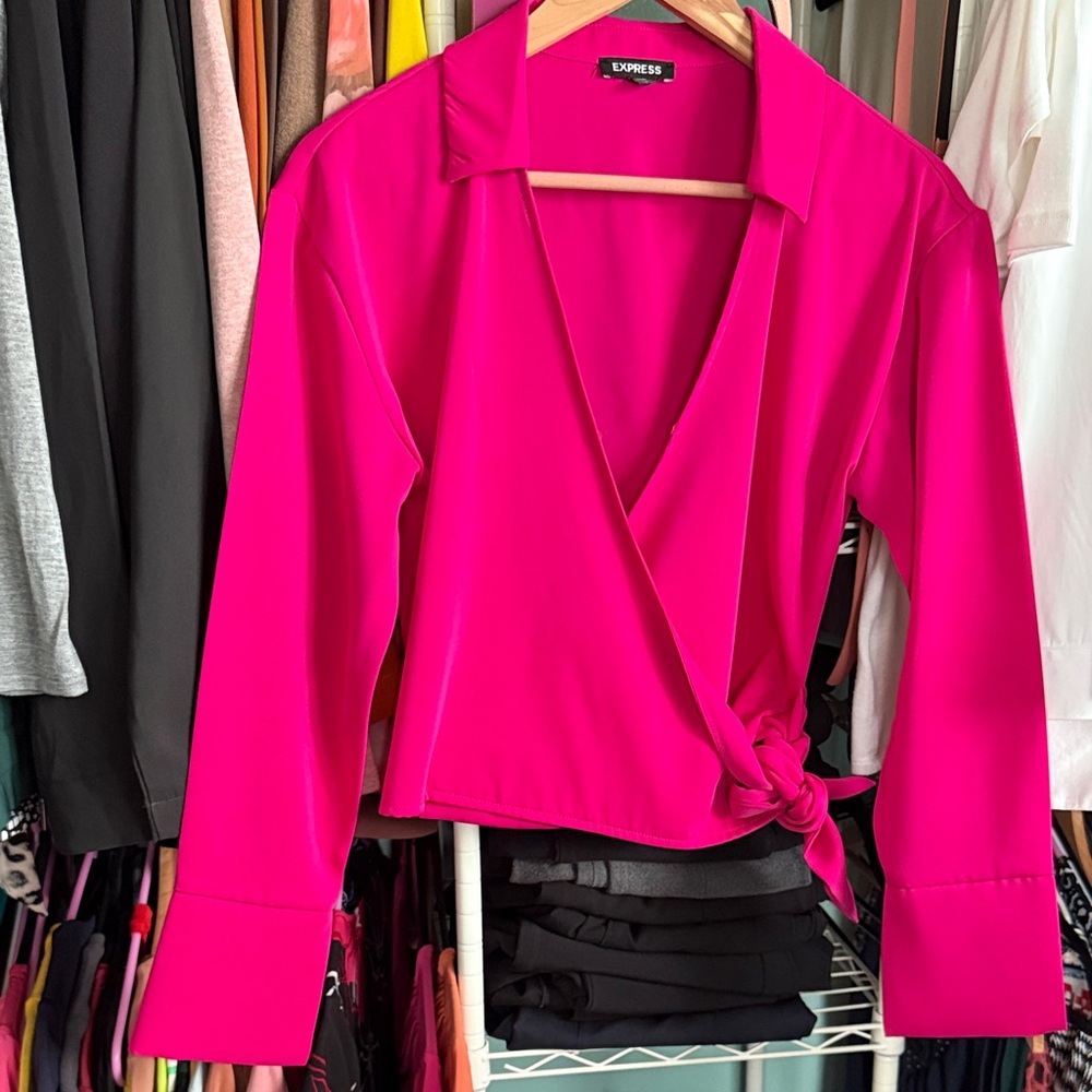 Express Fuchsia Tie-Front Blouse